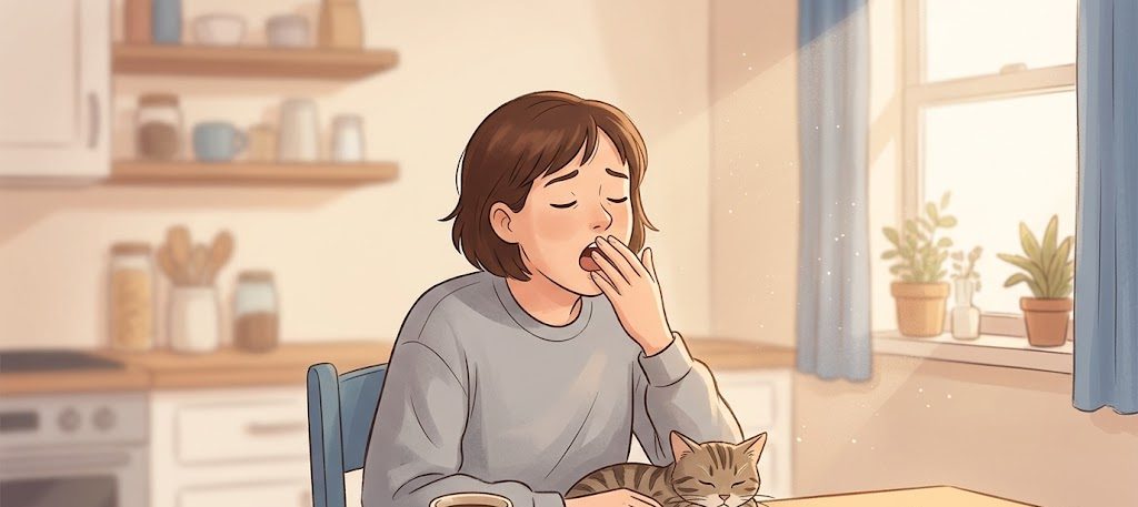 Illustration of a yawning person next to a large question mark, asking whether daytime sleepiness is normal